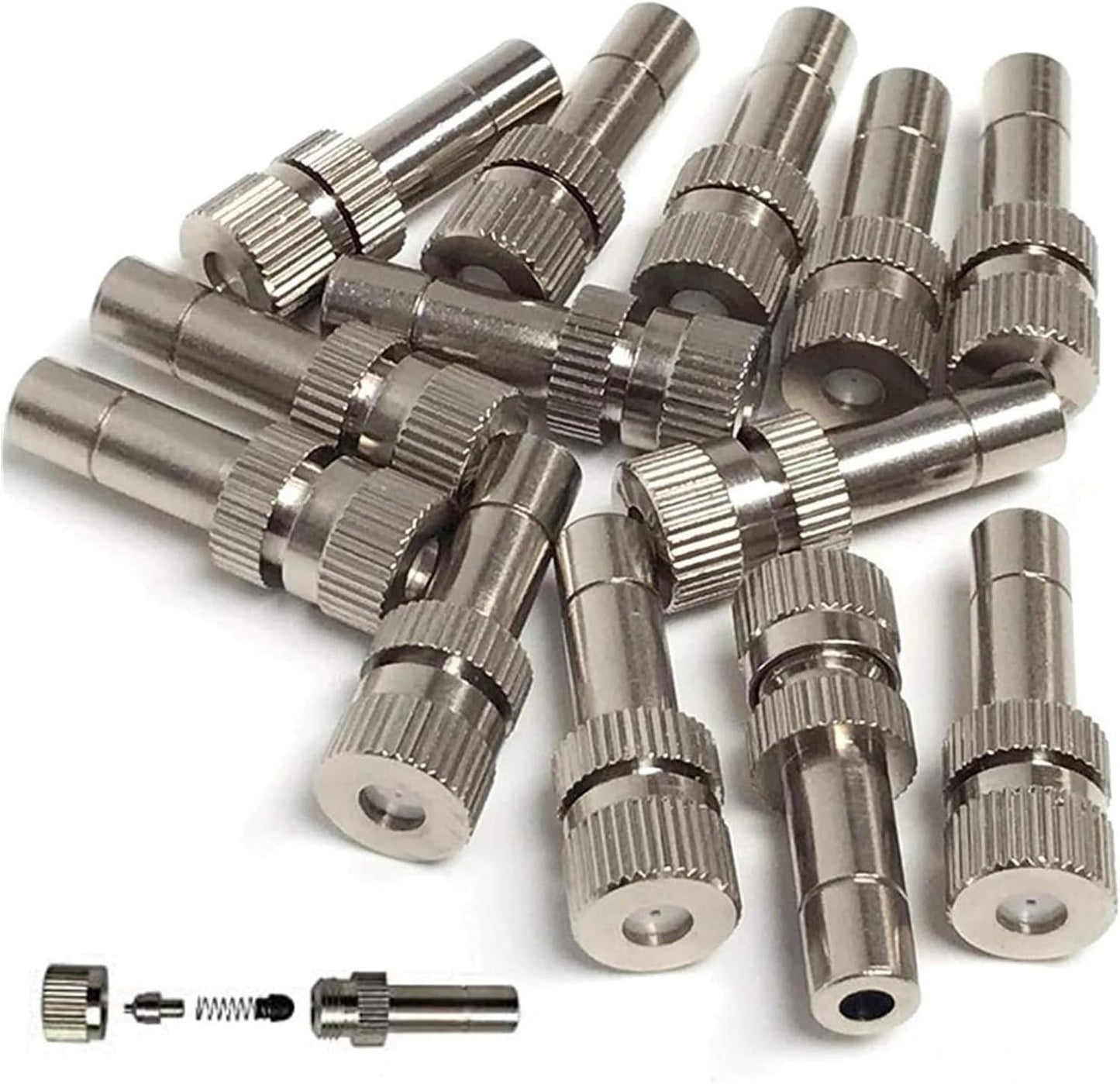 20pcs Brass Mister Nozzles, 6mm Misting Nozzles for Outdoor Cooling System, Landscaping, Air Humidification, Greenhouse Irrigation (without Filter, 0.008"/0.2mm Orifice)