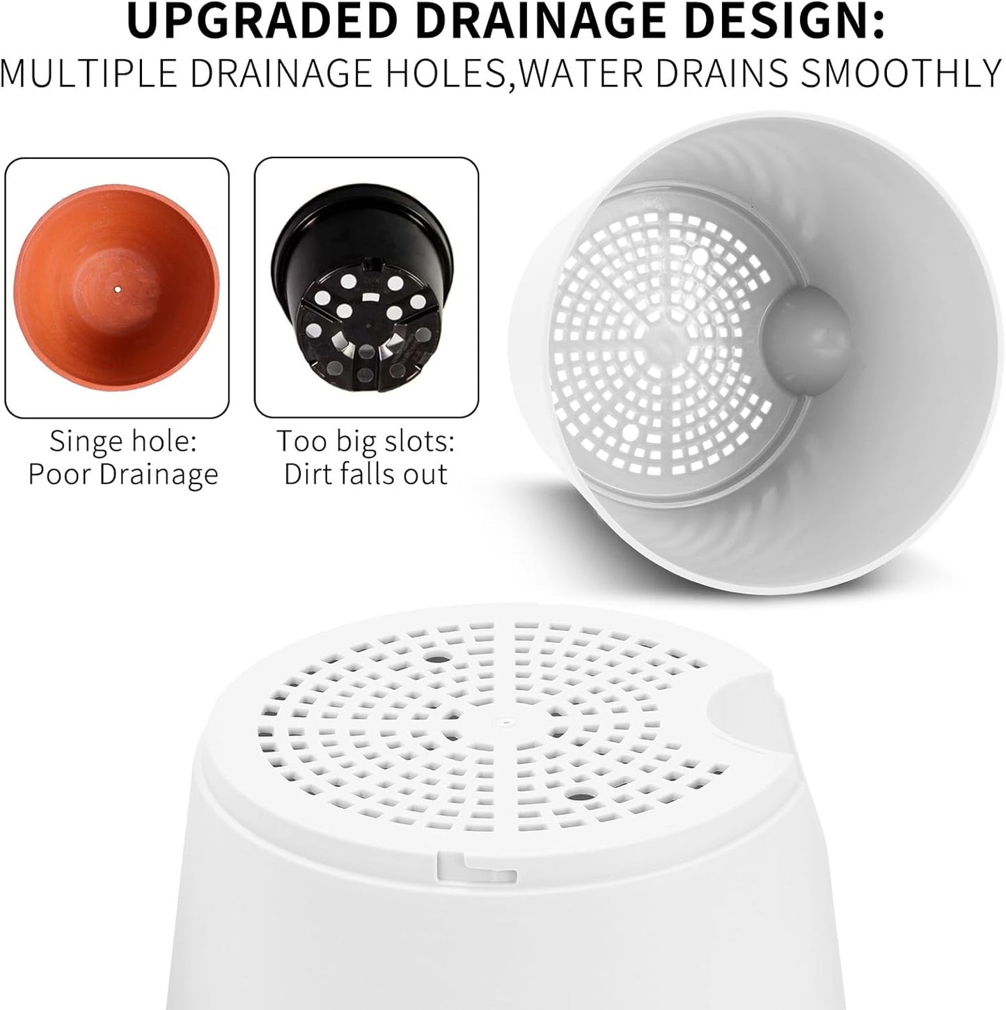 GARDIFE 10/9/8 inch Plant pots, planters for Indoor Plants, self Watering Plant Pot, Flower pots, White