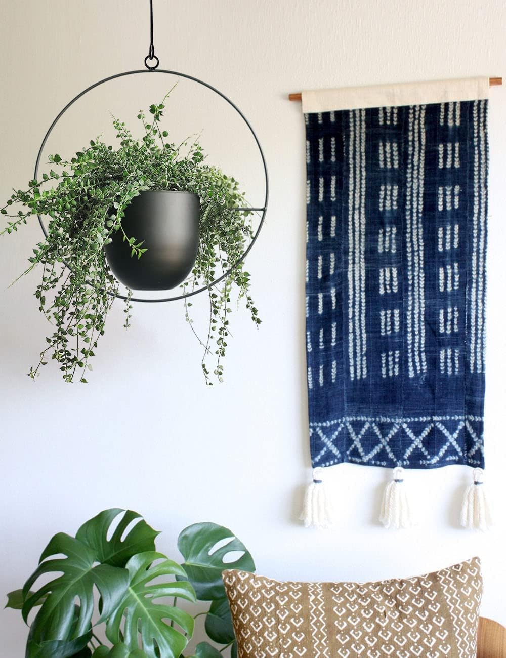 Hanging Planter for Indoor Outdoor Plants Metal Mid Century Minimalist Wall Ceiling Plant Hanger, Hanging Flower Pot Basket Holder for Home Office Décor(Black)