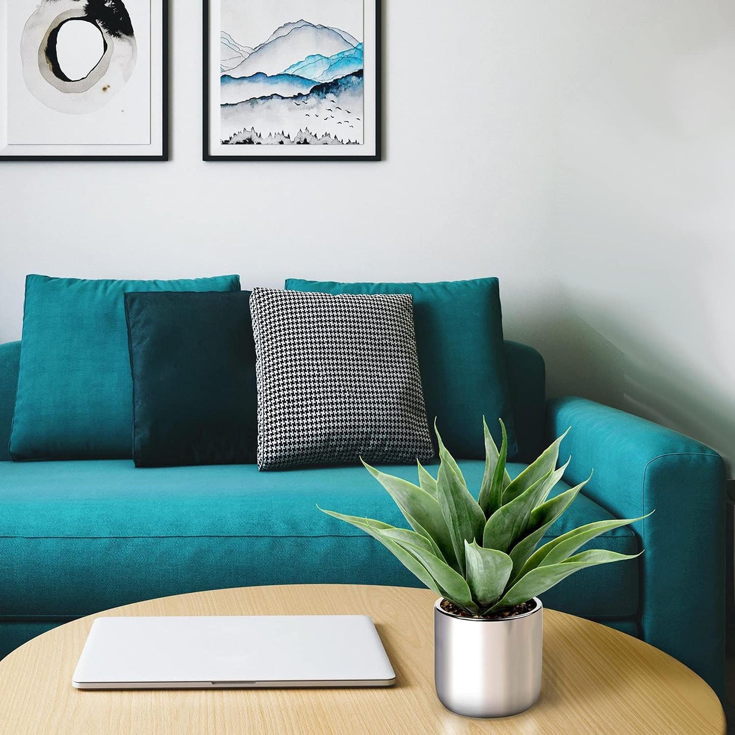 Large Agave Plant Artificial Succulent 13" Fake Aloe Vera Plant in Pot Faux Agave Plants Realistic Artificial Potted Plants for Living Room Table Bathroom Shelf Office Desk Home Indoor Decor (Silver)