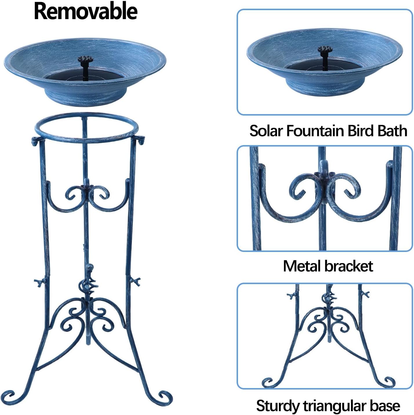 Solar Bird Bath for Outside, Metal Birdbath Stand and Solar Fountain Bird Bath Bubbler Combo Set, Solar Birdbaths for Outdoors Garden Lawn Yard Decor