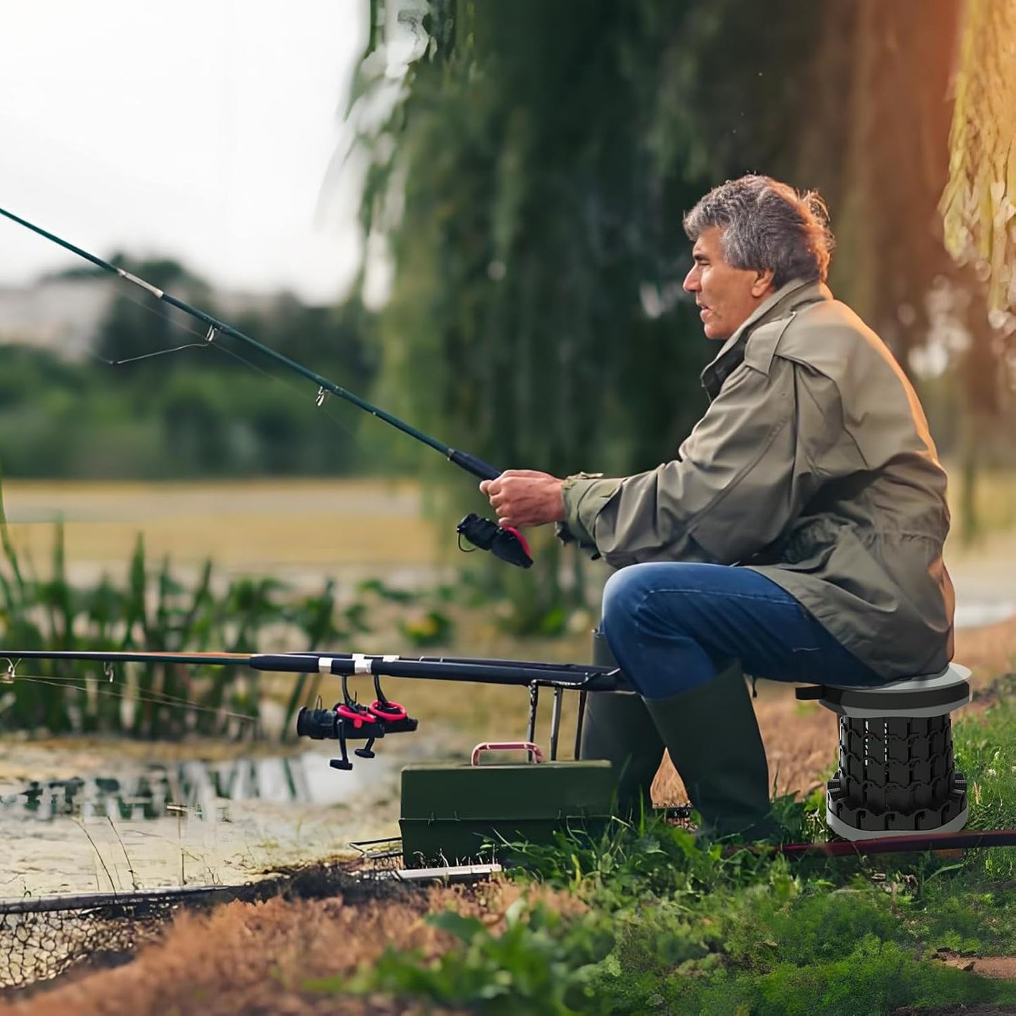 Upgraded Collapsible Stool with Max Load Capacity 330lbs Portable Telescoping & Folding Design Retractable Seat for Camping, Gardening, Fishing & Outdoor Adventures (Grey)
