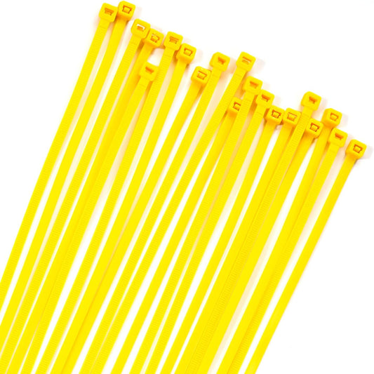 XINGO 100PCS Cable Zip Ties Heavy Duty, Premium Nylon Plastic Wire Ties with 50 Pounds Tensile Strength, Self-Locking Black Nylon Zip Ties for Indoor and Outdoor (14 inch, Yellow)