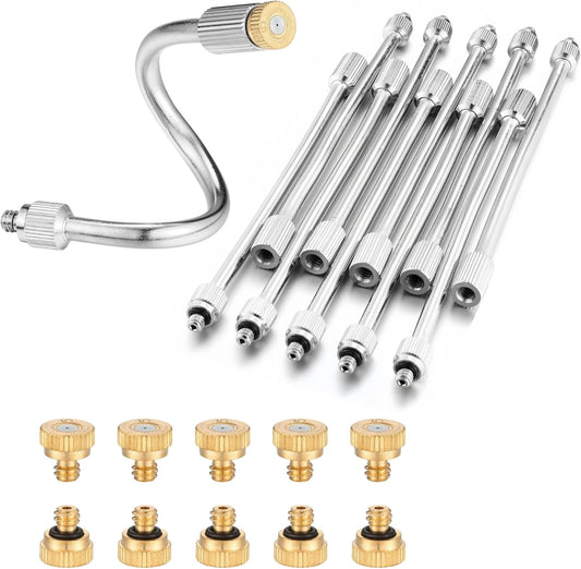 10X Flexible Mister Extensions with Nozzle Kits 5.9 Inch Brass Mist Rod for Mister Nozzles Bendable Copper Extended Pole 10/24 UNC Thread Outdoor Cool Misting System (10, Extensions with Nozzle)