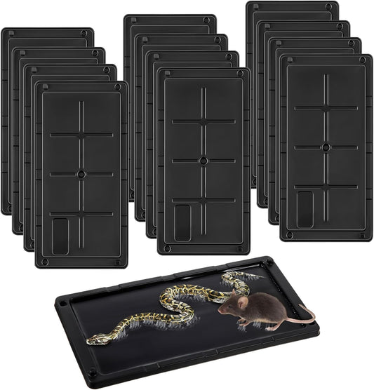 Qualirey 12 Pack Glue Traps for Rats and Snakes, Larger and Heavy Duty Baited Sticky Traps with Non Toxic Glue, Exterminator Plastic Mouse Indoor Board, Ready to Use, Safe to Children and Pets (Black)