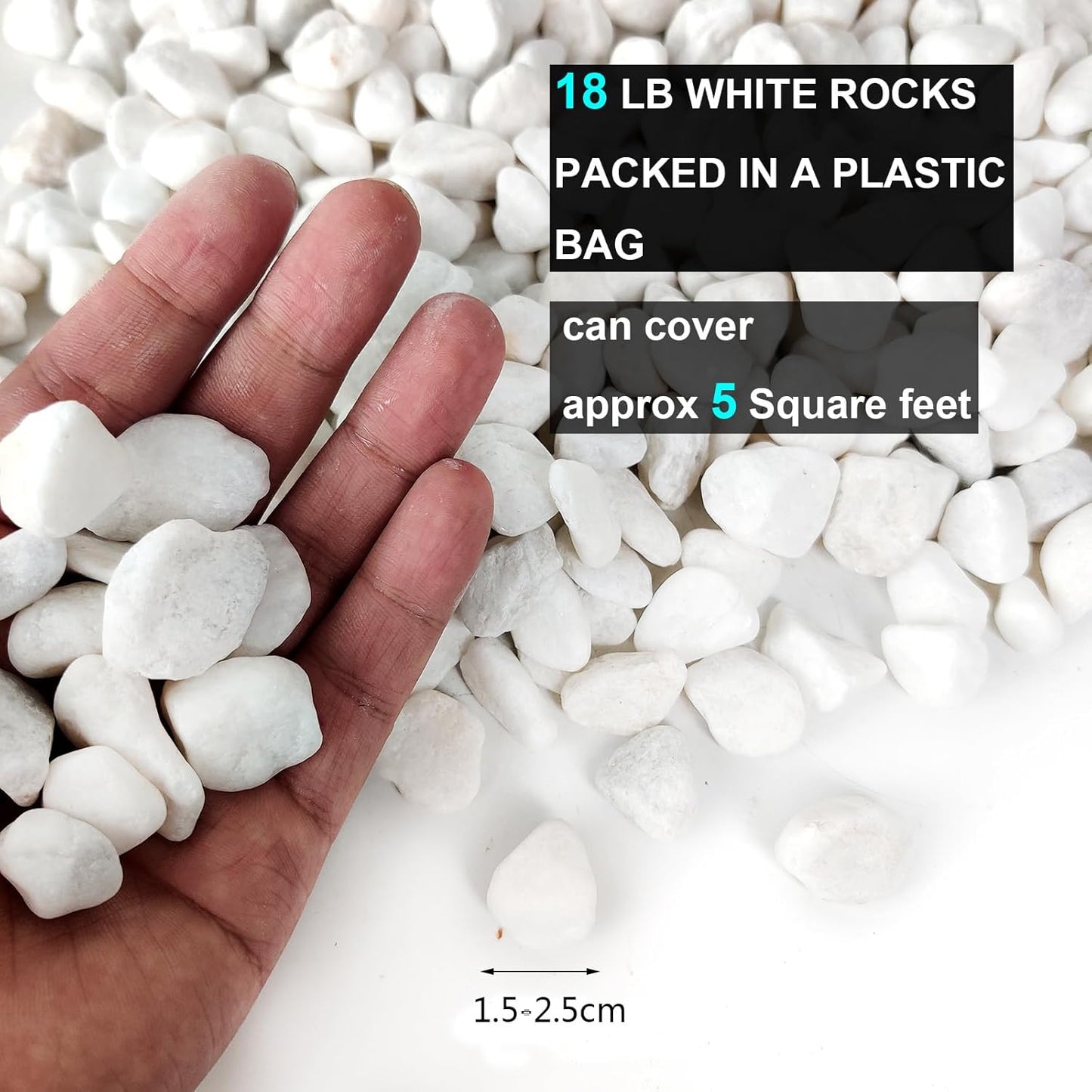 HappyFiller Polished 18 LB 1/2" White Matted Pebbles for Outdoor Garden Landscape Pave Walkway Small Rocks,Indoor Plants Succulents Cactus,Aquarium,Vase Fillers,Cultivation Hydroponic Stone,Zen