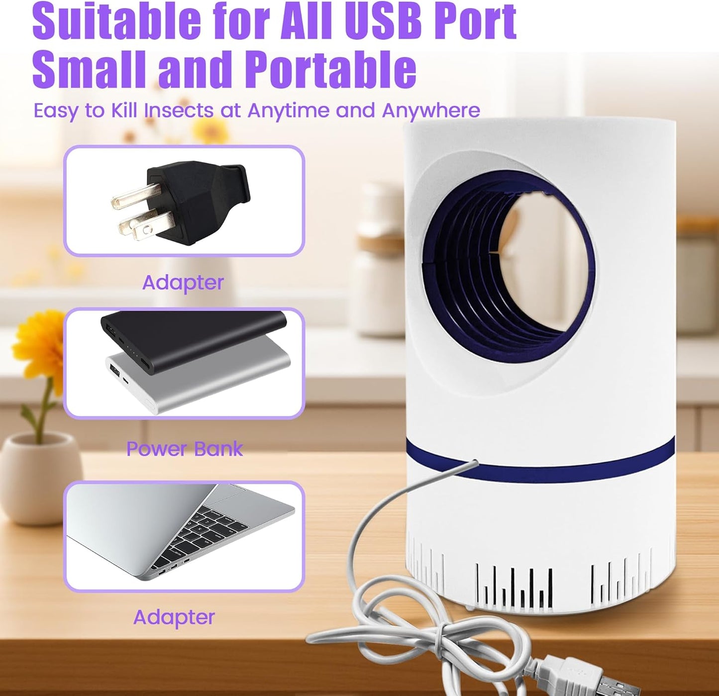 Flying Insect Trap Fruit Fly Traps Fan Powered Indoor Bug Catcher for Mosquitoes, Gnats, Moths & Fruit Flies, Silent & Effective (2, White)