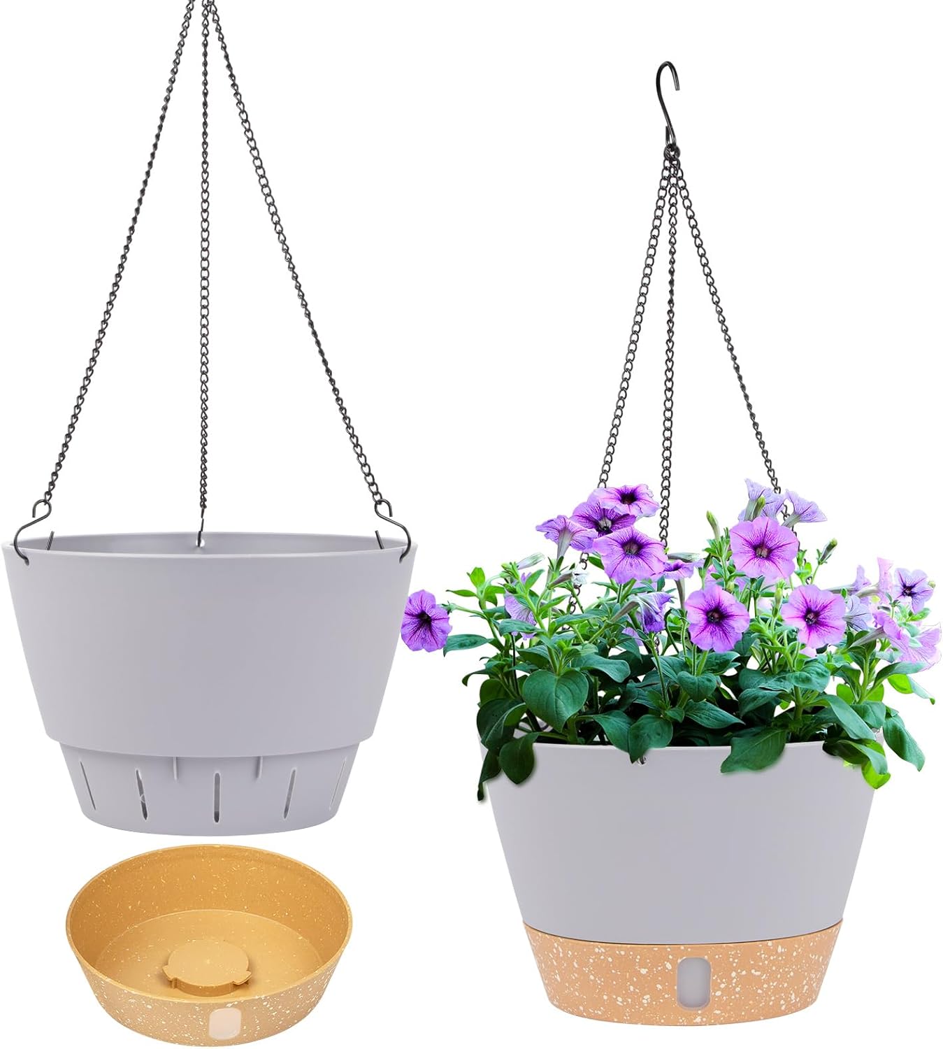 QCQHDU 2 Pack Hanging Planters for Indoor Outdoor Plants, 8 Inch Hanging Baskets Flower Pots with Reservoir Tray & Visible Water-Level