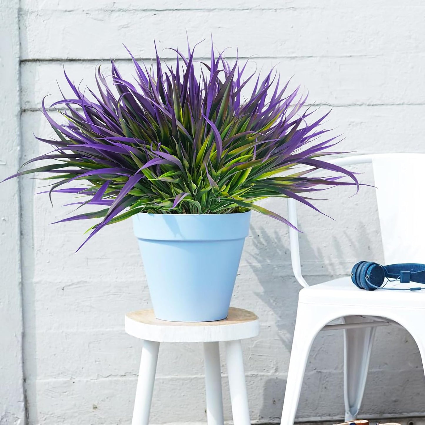 Uieke 28 Bundles Artificial Outdoor Plants UV Resistant Fake Grass Plants Faux Plastic Plants Greenery Shrubs for Home Garden Pathway Window Box Front Porch Cemetery Spring Summer Decor, Purple