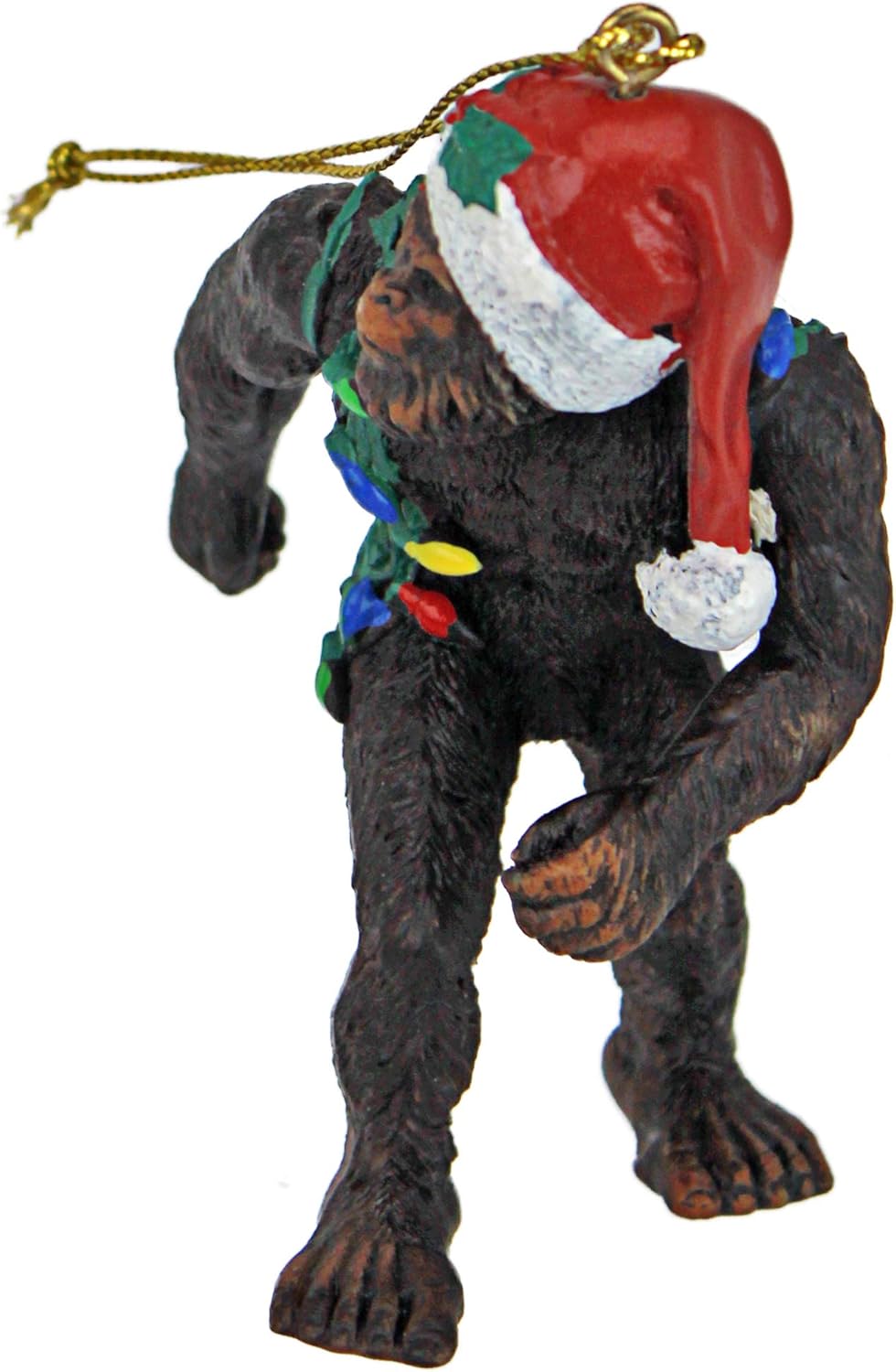 Designtoscano yeti with santa hat funny christmas tree ornament, set of 3, brown bigfoot the holiday yetti
