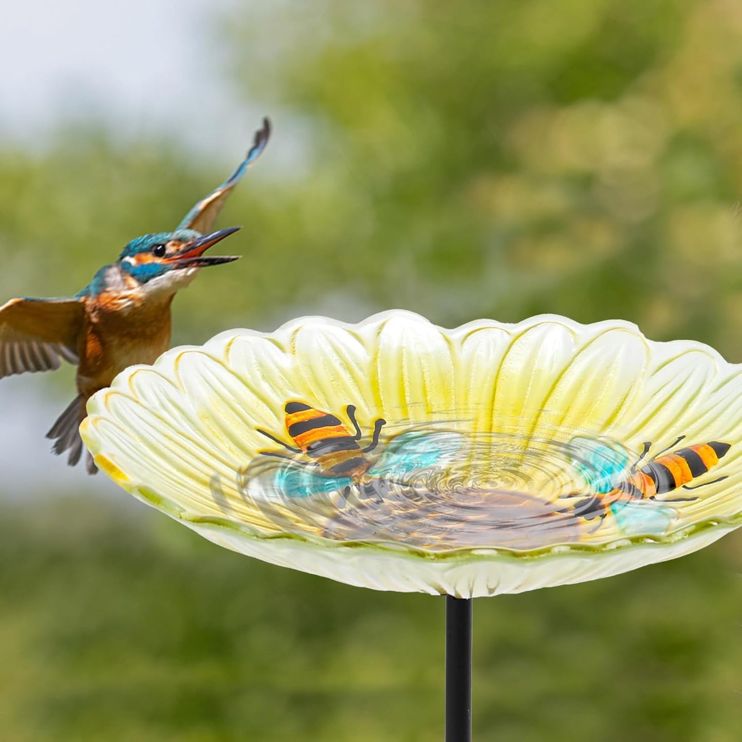 MUMTOP Bird Baths for Outdoors, Glass Bird Bath Stake, Bee Birdbaths & Support, Bee Baths for Garden, Outside, Lawn, Outdoor Decor