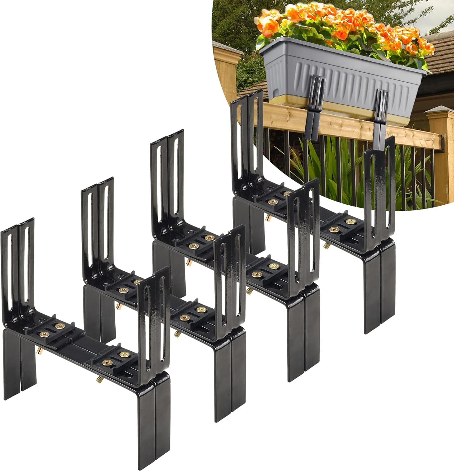 Deck Railing Planter Stand 2 Pack, Retractable Flower Box Deck Stand, 2 Pair of Deck Balcony Brackets for 5-11 inch Rail, Carbon Steel Production
