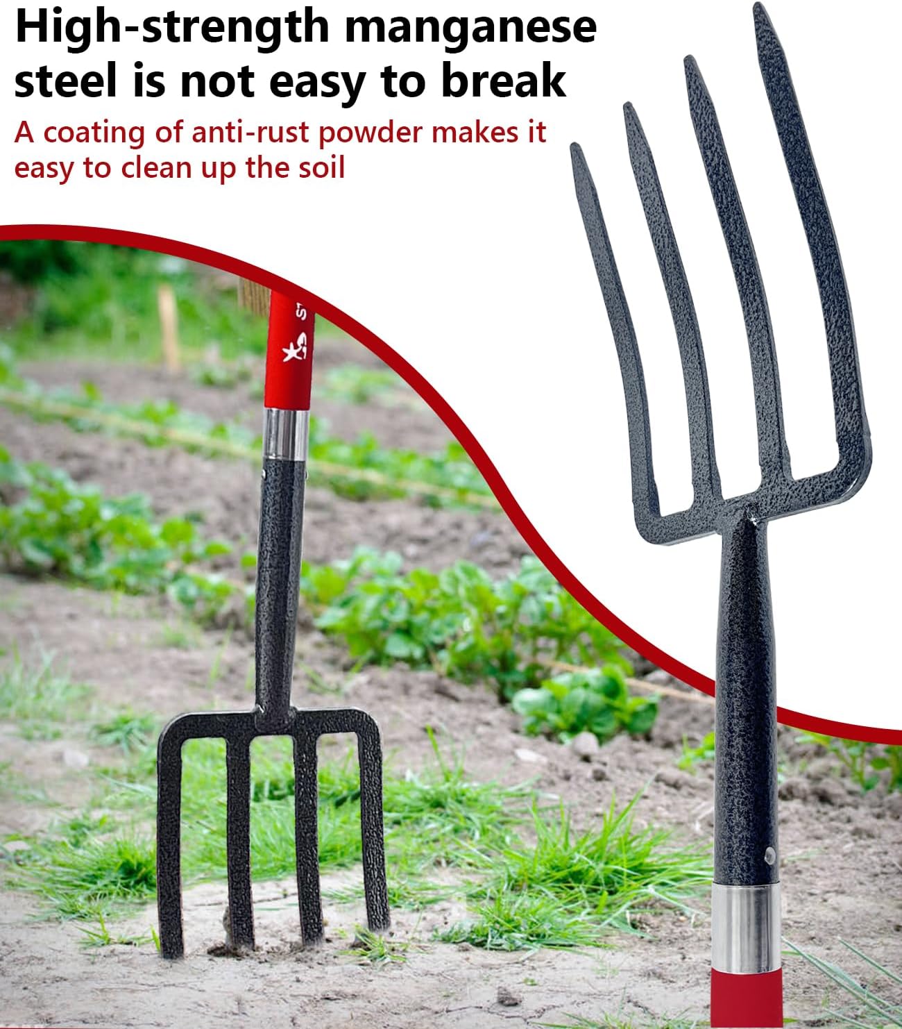 Garden Digging Forks with Premium 4-Tine Forged Steel Digging Fork D-Grip Handles 41" Sturdy Metal D-Handle Virtually Unbreakable Gardening Tool 2 Pcs