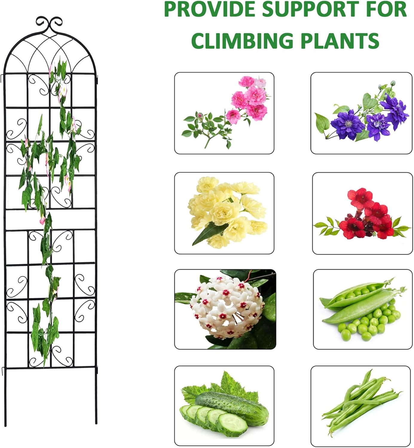 2 Pack Metal Garden Trellis for Climbing Plants, 86.7" Tall Rustproof Outdoor Trellis Panel with Vine Design, Decorative Black Iron Plant Support for Vine, Rose, Flower, Garden Wall