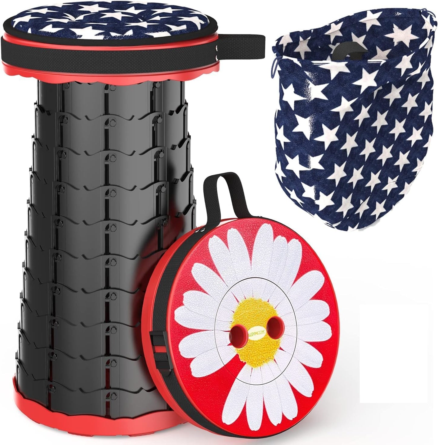 ALEVMOOM Upgraded Portable Collapsible Folding Stool with Cushion Retractable Telescoping Stool for Adults Sturdy Capacity 550lbs Camping Chair for Outdoor Hiking Garden BBQ with Bag