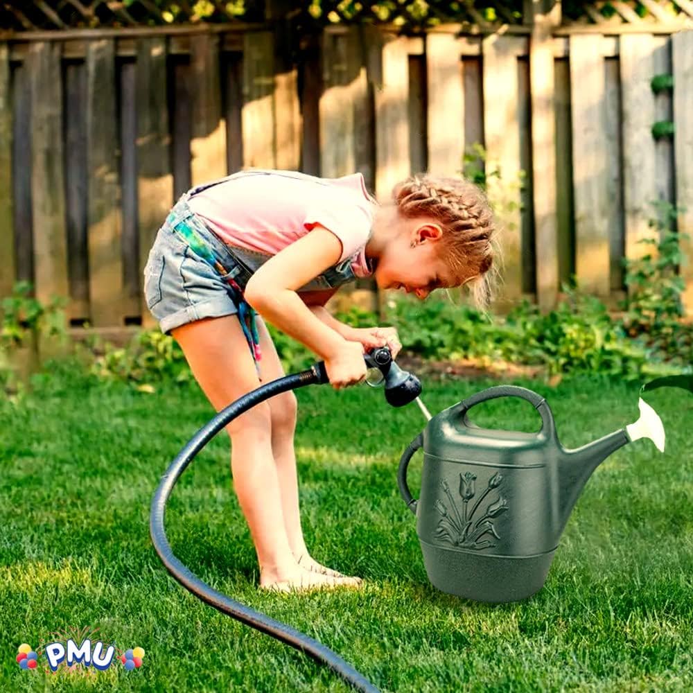 PMU 2 Gallon Watering Can - Garden Watering Can for Indoor & Outdoor Plants - Plastic Water Can with Detachable Sprinkler Head - Large Water Pot, Made in USA - Hunter Green Pkg/1