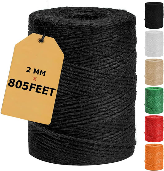 Vanhench 805ft Black Twine String, Black Hemp Jute Rope Cord Twine for Christmas Decorations, Arts & Crafts, Gift Wrapping, String for Bracelets, Art Decoration Packing Material