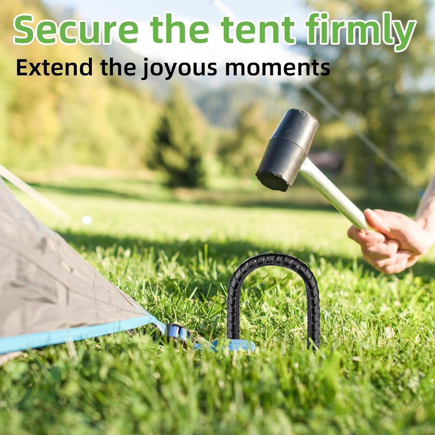 Black Trampoline Stakes Anchors High Wind 16inx10mm Galvanized U Hook 20pcs Rebar Stakes – Heavy Duty Ground Anchors for Trampoline,Yard & Inflatable,Landscape Metal Stakes for Outdoor Decorations