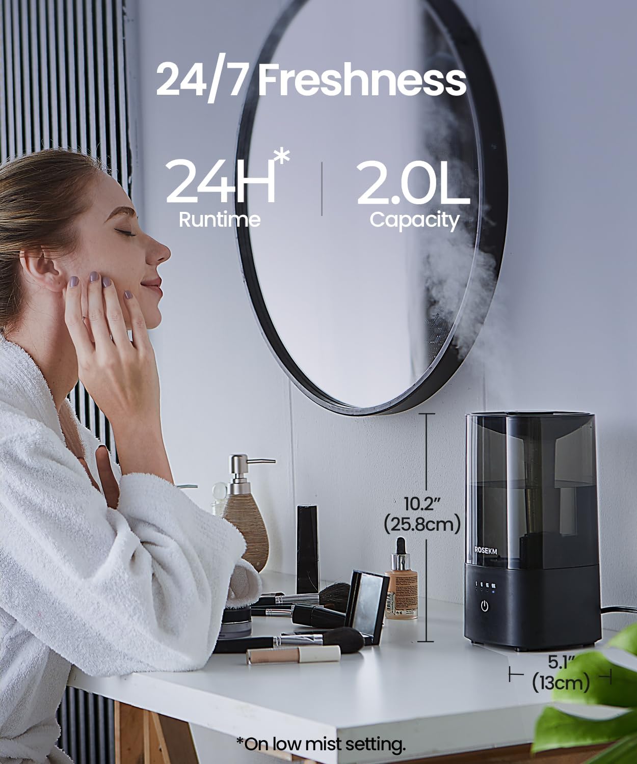 Humidifiers for Bedroom, 2.0L Cool Mist Humidifier for Home Plant and Baby Nursery, Quiet Ultrasonic Humidifier with 360° Nozzle, Auto Shut-Off, Filterless, Black