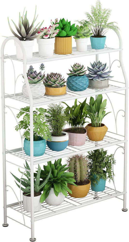SORCEDAS Plant Stand Indoor Outdoor Plant Shelf 4 Tier Metal Corner Flower Stand Multiple Holder for Patio Garden Balcony Living Room, White