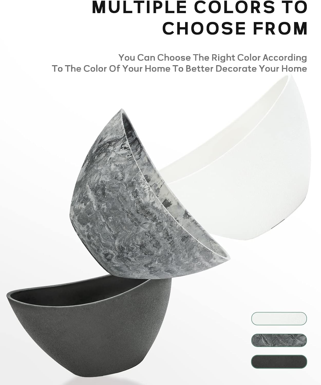 LaDoVita Plant Pots with Drainage Holes, 12 Inch Large Planters for Indoor Plants, Plastic Flower Pots Outdoor, 2 Pack, White