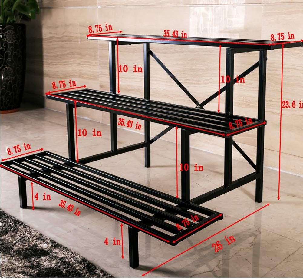Zhongma 3 Tier Sturdy Metal Plant Stand, L35.43 x W26 x H23.6 inch, Heavy Duty Plant Holder for Home Indoor and Outdoor, 660 LBS Capacity & Heavy Duty Construction