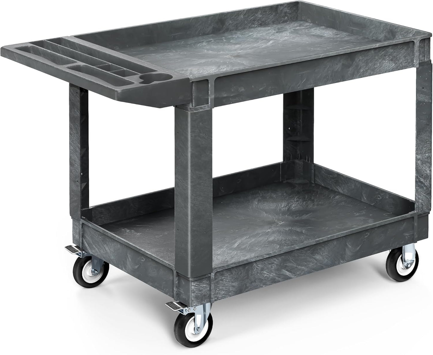 YITAHOME Utility Cart on Wheels, 550 lbs Service Cart 45 x 25 Inch Rolling Work Carts with Wheels, 2 Shelf Heavy Duty Plastic Cart Suitable for Warehouse, Garage, School & Office, Cleaning, Gray