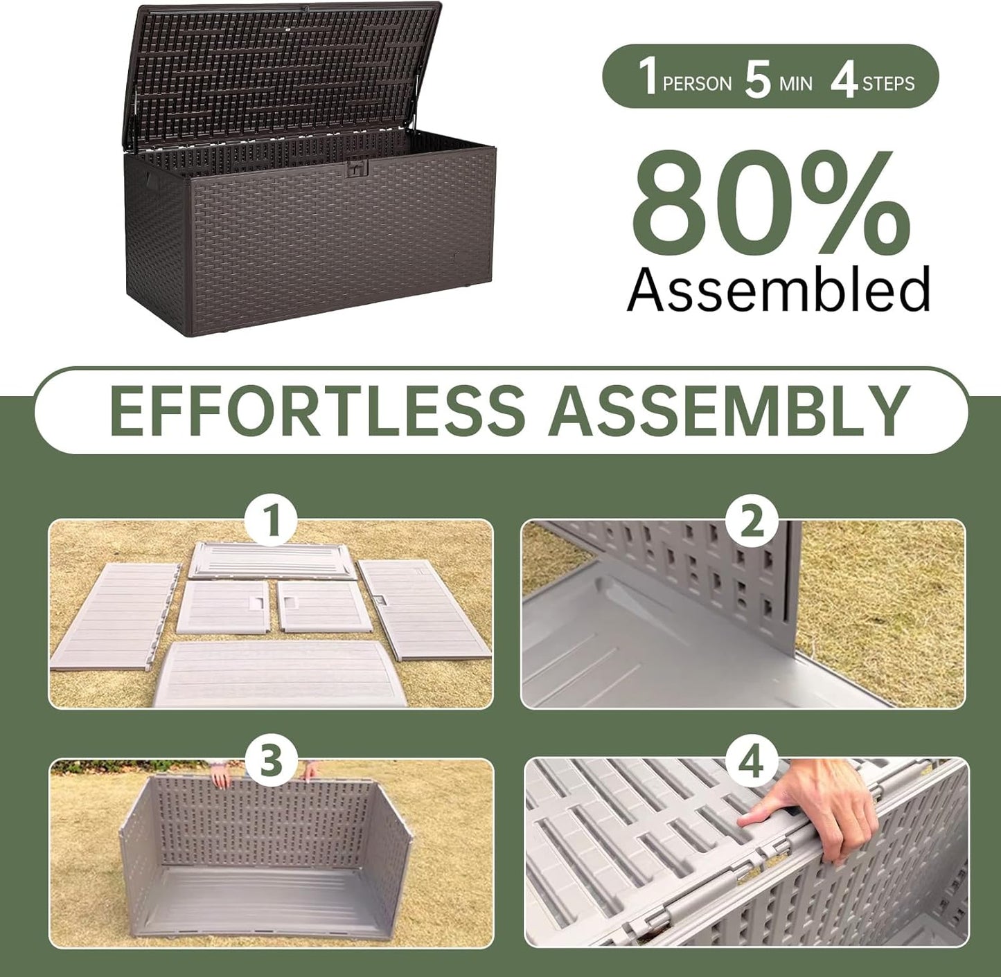 150 Gallon Large Resin Outdoor Storage Box,Waterproof Deck box for Patio Furniture,Garden Tools,Lockable Patio Storage Box,Blow-Molded HDPE