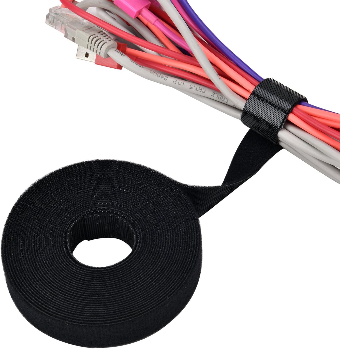 Pasow fastening tape Cable Tie Double Side Nylon Power Wire Management 3/4Inch 1 Roll Hook (5 Yards, Style 2)