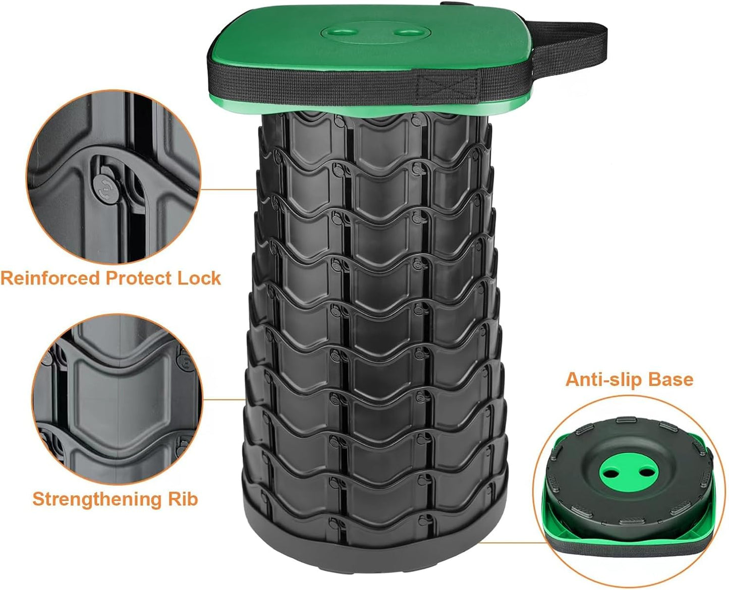 Boreeman Upgraded Collapsible Stool, Square Portable Stool, Lightweight Yet More Sturdy with Load Capacity 400lbs, Perfect for Camping Fishing Hiking BBQ (Square Army Green)