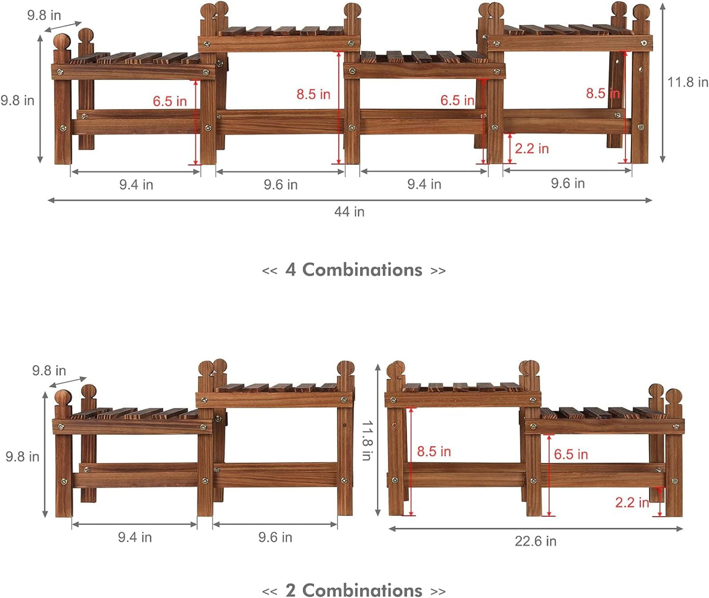 Wood Plant Stand Indoor Outdoor,4 Tiers Plant Stand Bench Indoor,Low Window Plant Shelf Small Long Flower Pot Stand for Multiple Plants (11.8"-44'')
