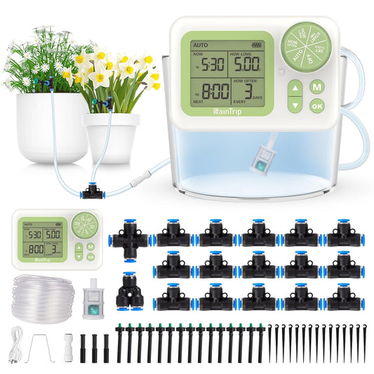 Greennote Automatic Watering System for Indoor Plants - DIY Quick-Connect Kit with Stabilized Flow Emitters, 15 Potted Houseplants Support, Effortless Setup