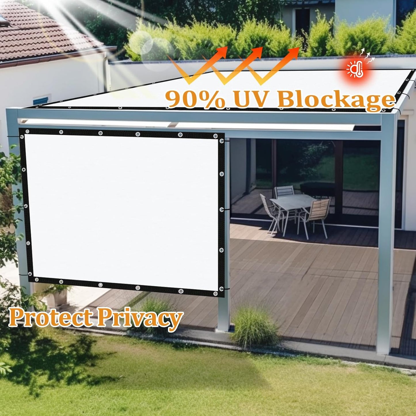 Shade&Beyond Customized Size 90% Sun Shade Cloth with Grommets, 15' X 24' Pergola Shade Cover Canopy, Mesh Tarp Sun Screens for Patio, Outdoor, Garden, Backyard GN01, White