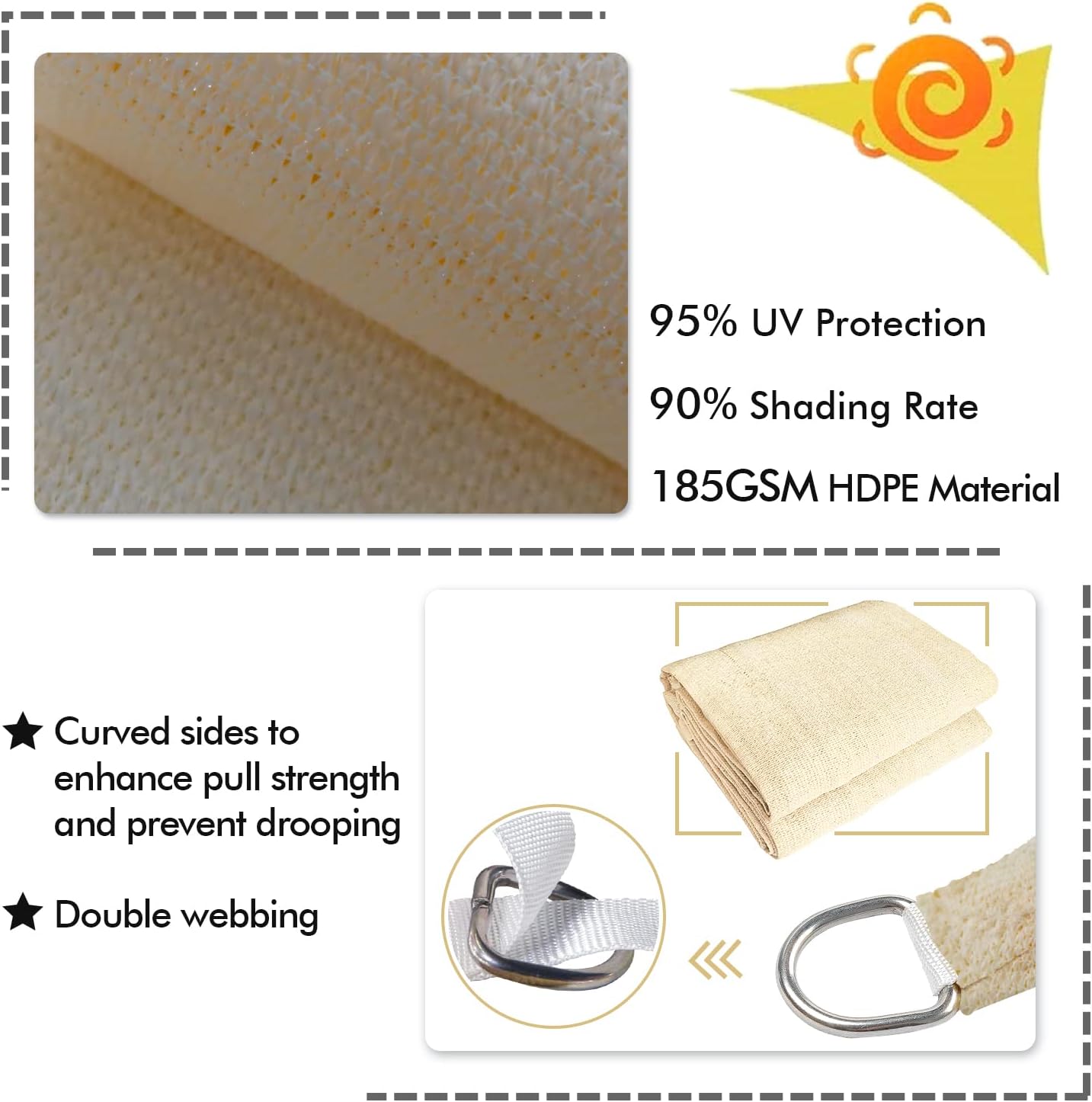 KANAGAWA 12'X20' Cream Custom Size Sun Shade Sail Rectangle UV Block Canopy Cover for Patio Backyard Lawn Garden Outdoor (Customized Available)