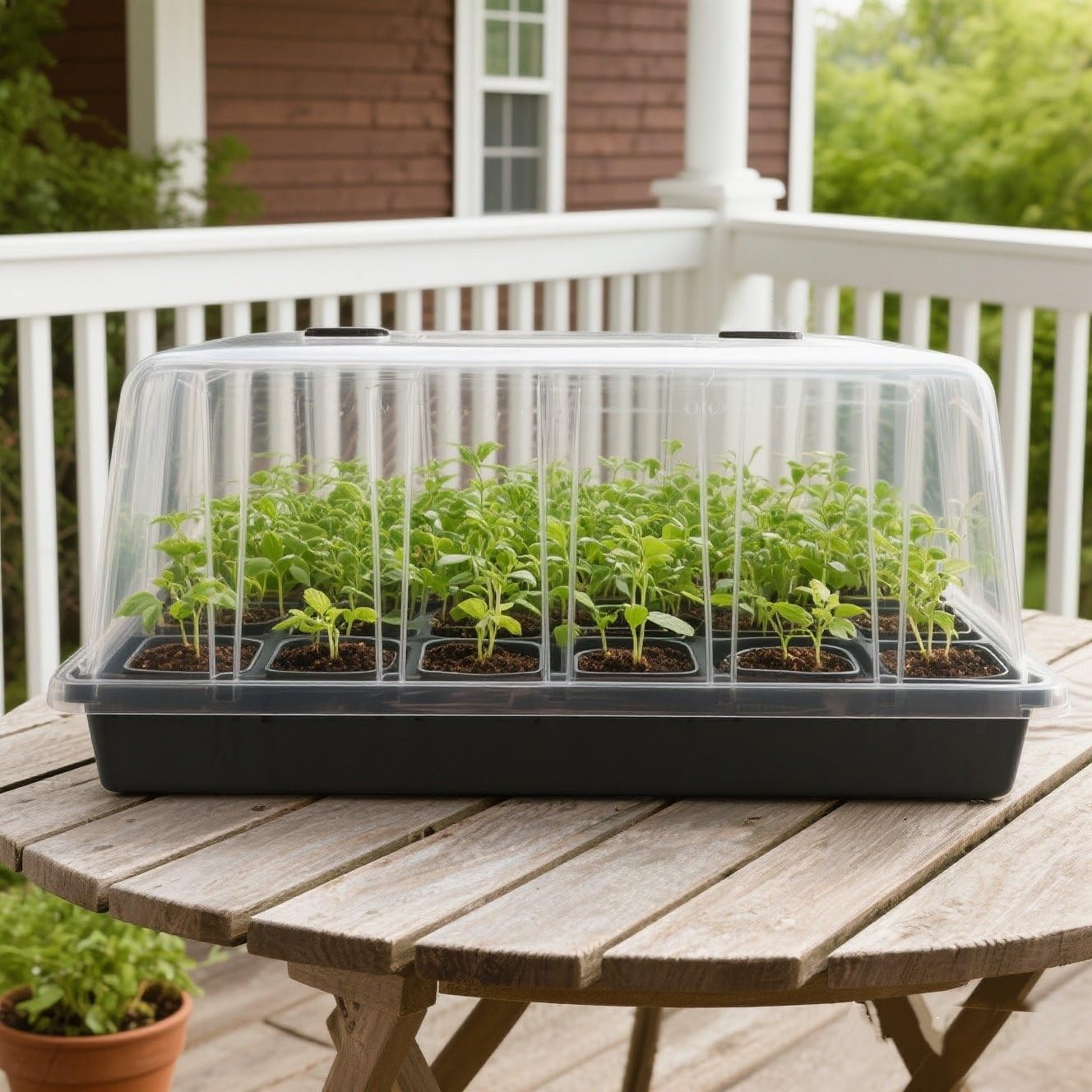 1020 Plant Tray with Tall 7.3'' Dome, 5-Pack Extra Large Seed Starter Tray with Humidity Domes, Heavy Duty 1020 Trays and Flats with Lid, Seed Germination Mini Greenhouse No Hole for Balcony Garden