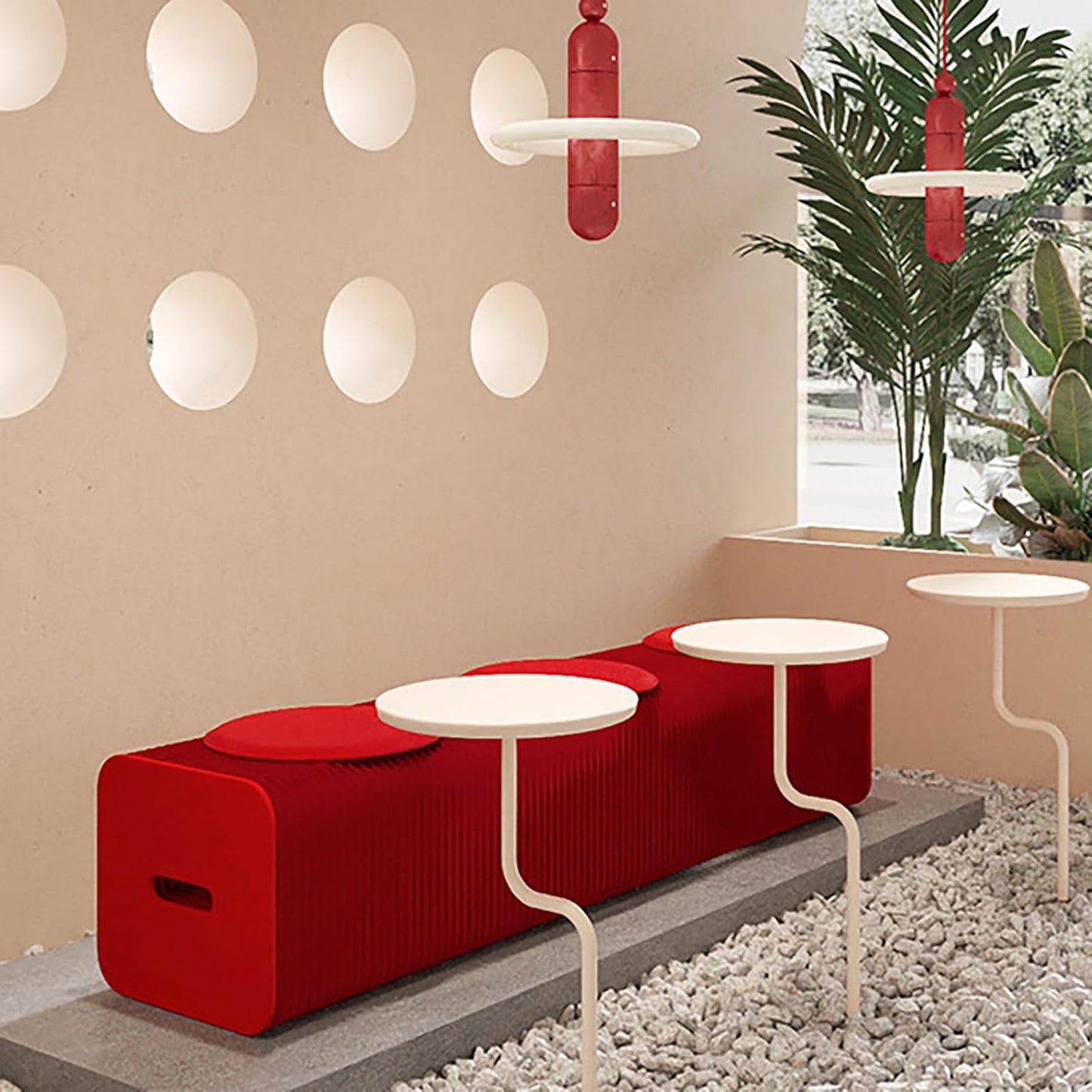 Foldable Kraft Paper Stool, Honeycomb Accordion Folding Bench, Collapsible Paper Stool for Small Spaces, Portable Footrest and Side Table for Living Room and Office,Red-30×30×150cm