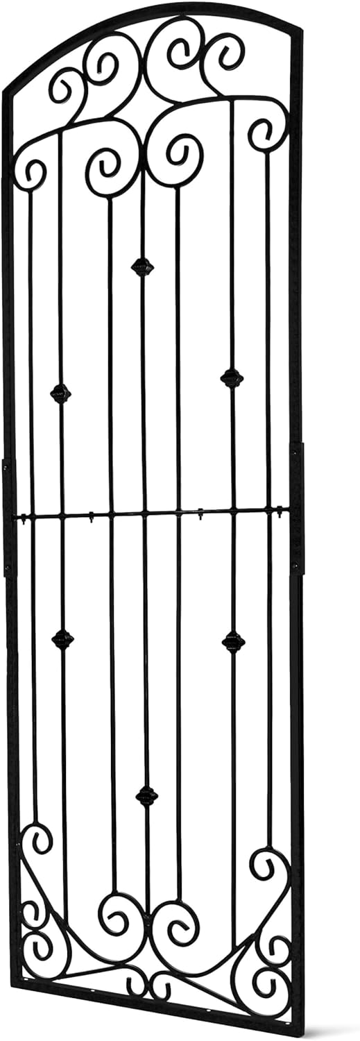 H Potter Garden Black Trellis for Climbing Plants Vertical Wrought Iron Panels Metal Scroll Wall Trellises Large 8 Foot Decorative Screen (Large Black)