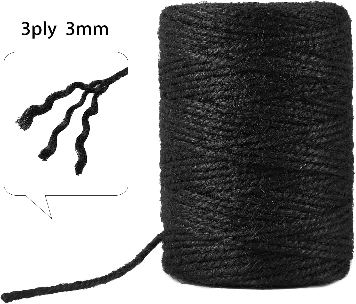 328 Feet 3mm Thick Black Natural Jute Twine, Garden Twine Heavy Duty Industrial Packing Materials String Wrapping, Arts, and Crafts, Halloween Wrapping, Gardening Applications