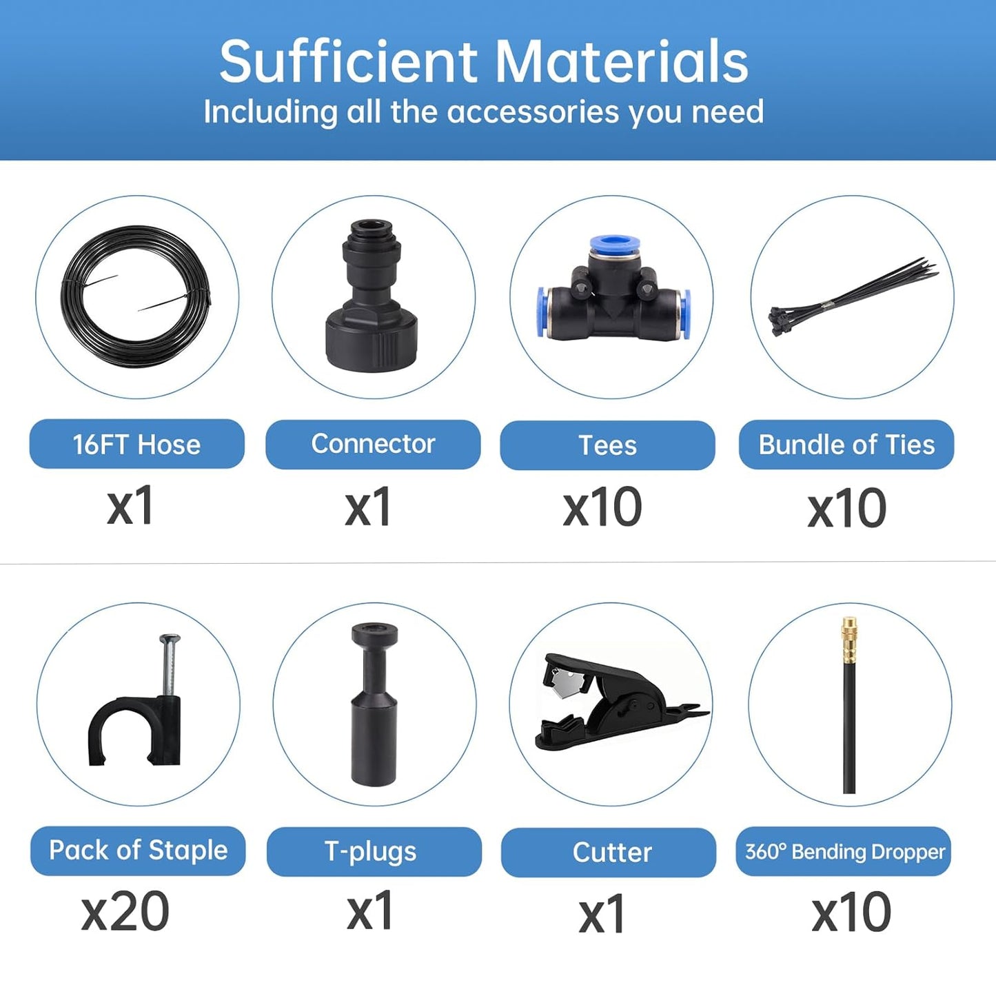 360° Automatic Drip Irrigation Kit - 5/16'' Tubing, Adjustable Universal Spray Nozzle, Copper Atomizing System for Garden/Lawn/Greenhouse - Multi-Directional Rotation, Quick Connectors, 33FT