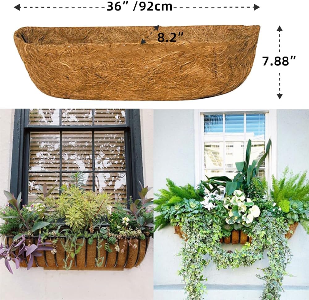 3Pcs 36“ Coco Liners for Planters, Pre-Formed Trough Coconut Fiber Liner Replacement for Window Box, Fence Flower Baskets, Garden Flower Pot (36 inch 3PCS)