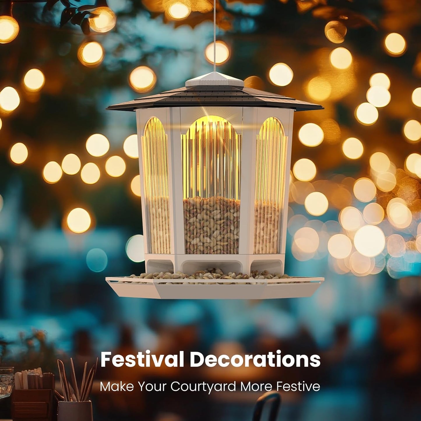 2 Pack Solar Bird Feeders for Outdoors Hanging - Attract Wild Birds & Cardinals, Elegant Minimalist Design, Garden Décor, Unique Gift