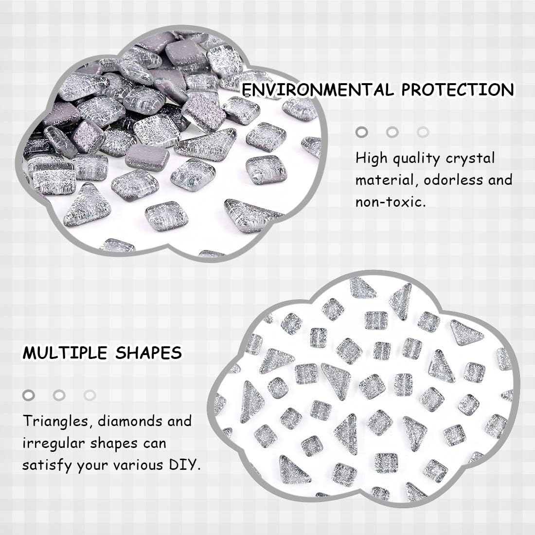 Swpeet 1 Pound Sliver Shine Crystal Series Mosaic Tiles Assortment Kit, Square and Triangle Genuine Mosaic Tiles Glitter Crystal Mosaic Perfect for Home Decoration Crafts Supply