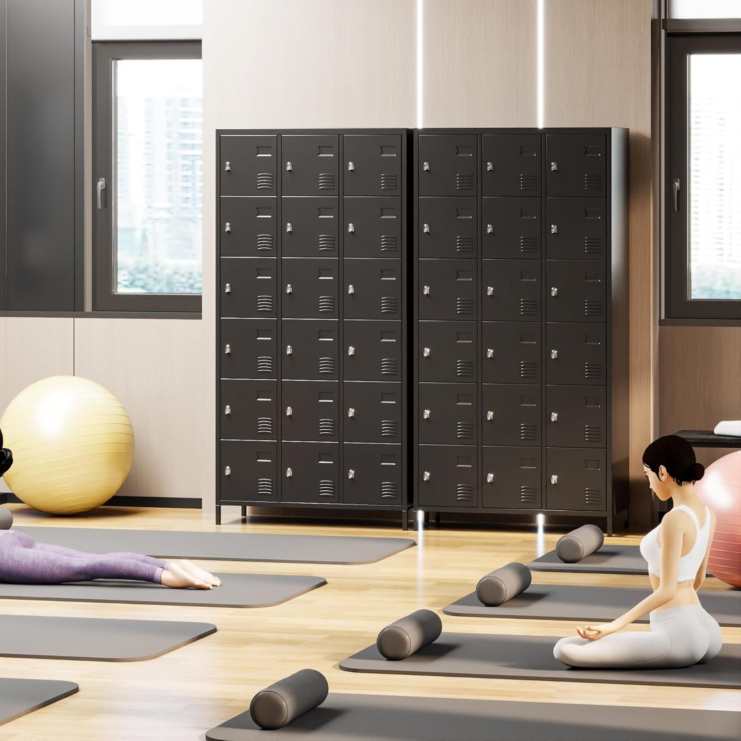 Aobabo 18 Doors Metal Storage Locker for Employees, Lockable Storage Locker with Metal Leg for Employees School Office Gym, Black, Assembly Required