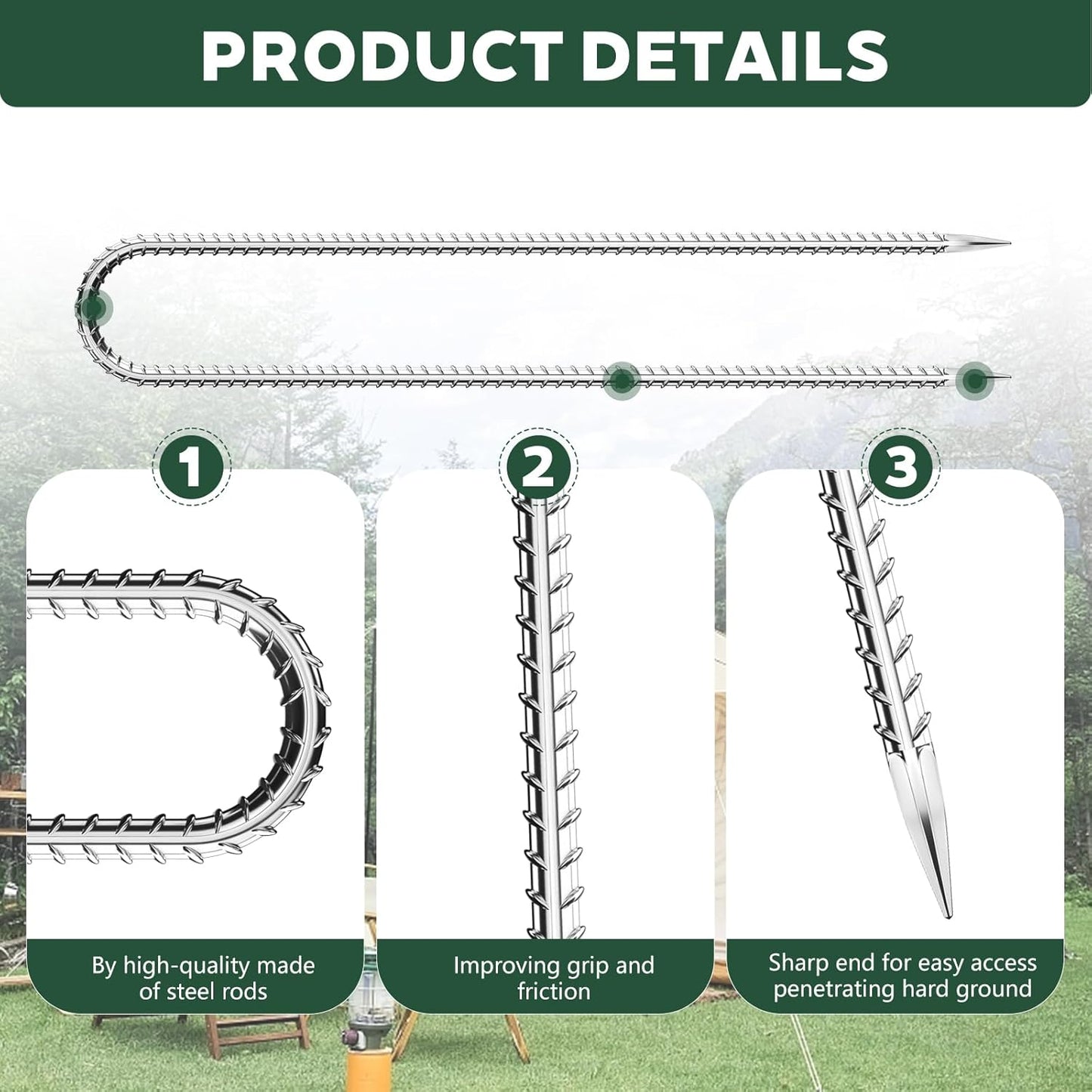 30 Pieces Trampoline Stakes Anchors High Wind Heavy Duty,U Shaped Garden Hooks Stakes for Ground,Trampoline Tie Downs Anchor Kit,Bounce Horseshoe House Stake,Rebar Camping Tent Stakes,12 Inch Long