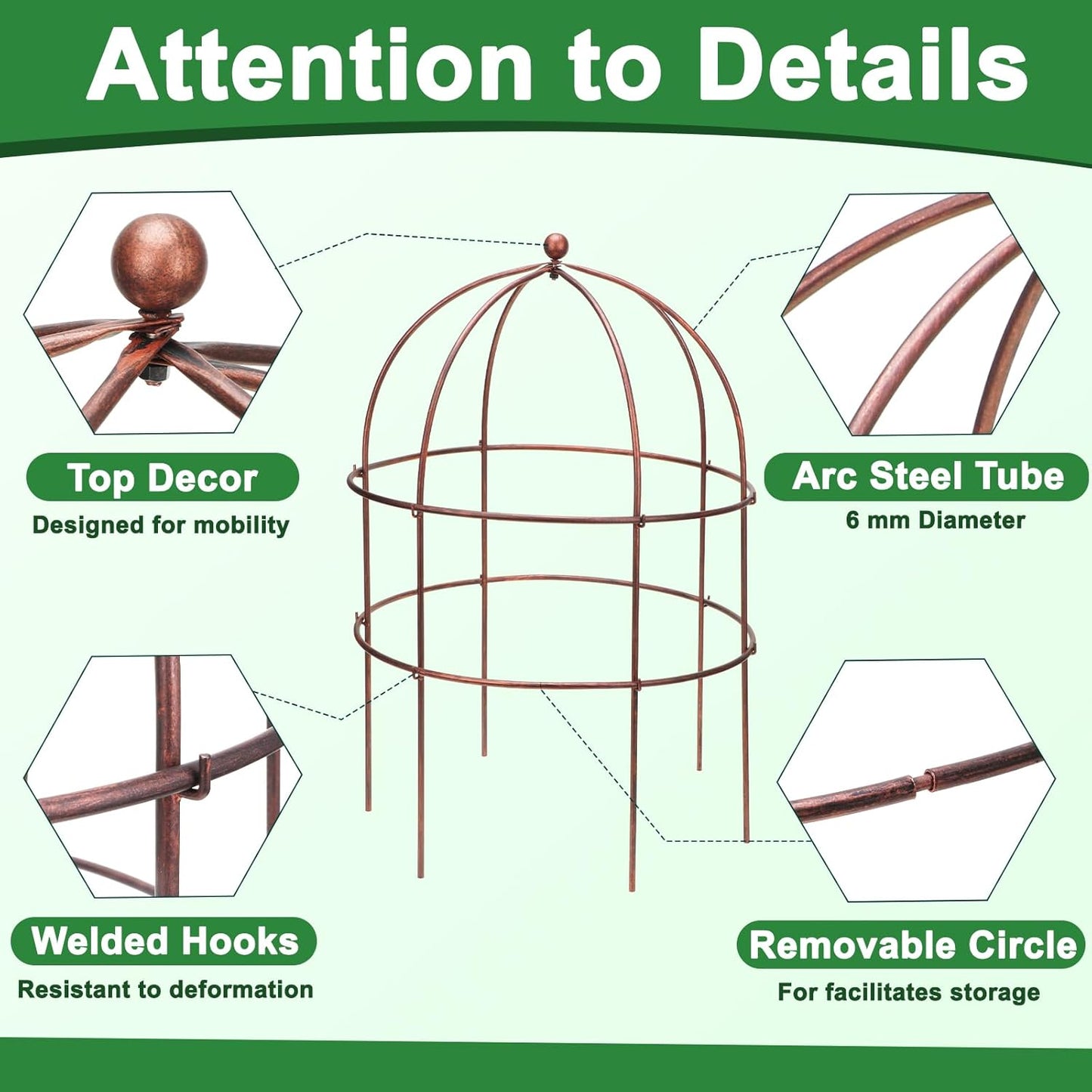 1 Pcs Jardin Bird Cage Plant Support 24" H Large Sturdy Grow-Through Flower Support Peony Cage Climbing Plant Support Trellis Sculptural Garden Decor for Perennial Flowers Vintage Gold