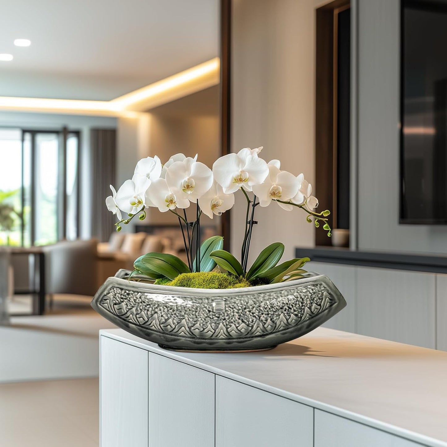 Bonsai Pots 18 Inch - Ceramic Succulent Pots, Large Bonsai Planter for Indoor Outdoor Plants, Decorative Plant Pot with Drainage Hole, Ceramic Flower Pot, House Decor, Plant Lover Gifts, Grey