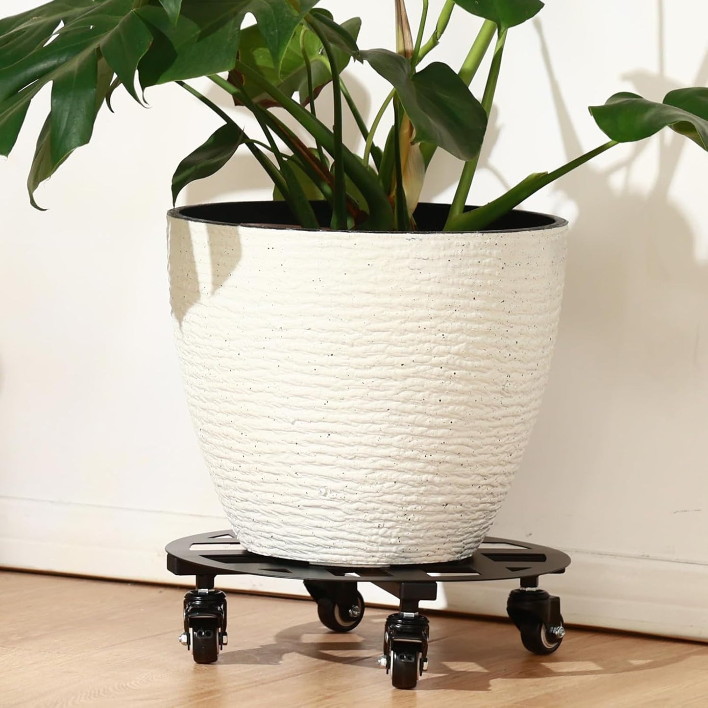 2 Packs 13.6 and 12 inches Large Metal Plant Caddy with Wheels Heavy-duty Round Plant Stands with Casters Indoor Outdoor Flower Pot Mover Roller Base Garden Dolly Coasters Black, Strong Load Capacity