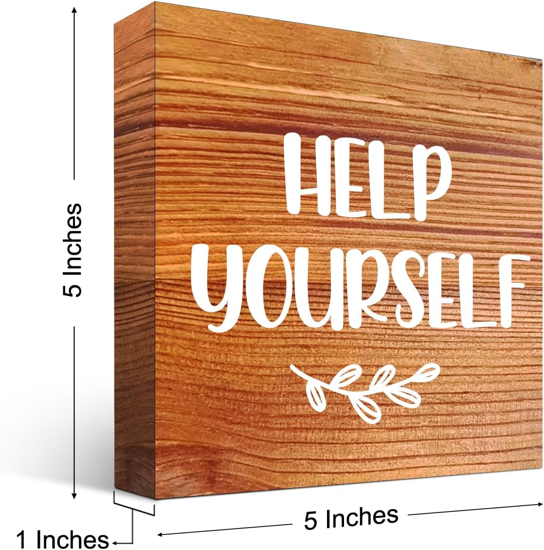 Help Yourself Brown Wood Block Sign Desk Decor,Rustic Wooden Box Plaque Sign for Home Bedroom Farmhouse Shelf Table Decor