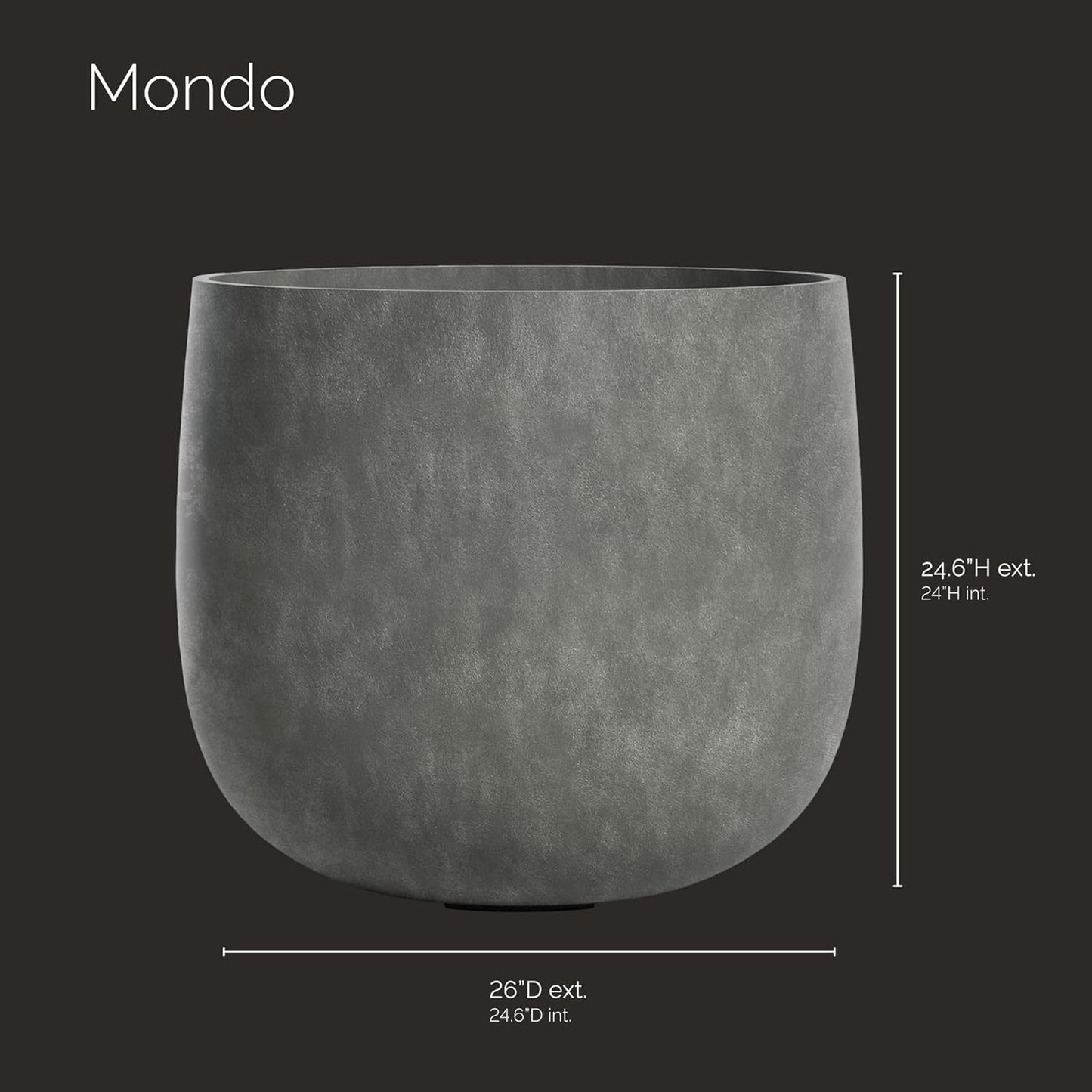 Mondo Large Planter – Grey Stone Finish – Fiberglass Indoor/Outdoor and Weather-Resistant Round Planter (26" D x 24.6" H Exterior, 24.6" D x 24" H Interior)