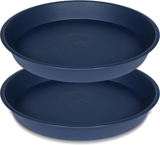 2 Pack of 18 19 inch Plant Saucer Drip Tray (16.6 inch Base), Heavy Duty Deep Plant Saucers for Pots, Plastic Flower Planter Water Trays for Indoors Outdoor (19", Blue)
